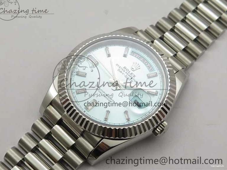 40mm Dial 904 President Ice on Markers T 228239 Blue Crystal SS A2836 Bracelet Dial New SS Version BP Day-Date 0330